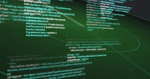 Camera dollying and panning right, revealing code panels and neon paths, showing Stock Footage 328656553