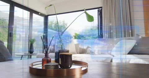 Camera dollying forward bringing copper tray closer; blue HUD sweeping across Stock Footage 322003074