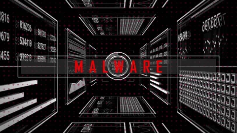 Camera dollying forward triggers malware text glitching on grey bar for threat Stock Footage 314745065
