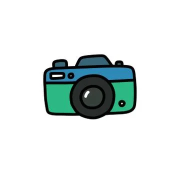 Camera doodle icon, vector color line illustration Stock Illustration