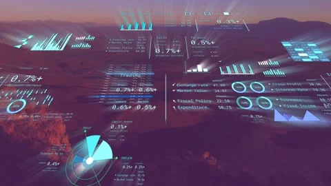 Camera drifting causing holo HUD updating, radar expanding, charts rising to Stock Footage 333277892