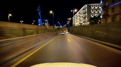 Camera drive road track city night Stockbeeldmateriaal 62405795