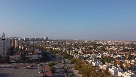 Camera on drone flies to the district of private buildings Stock Footage 125210723