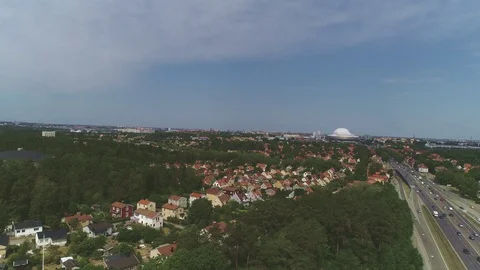 Camera elevate showing villa suburb Stock Footage 97899844