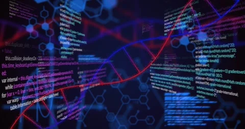 Camera entering digital tunnel starting red helix rising, code panels shifting, Stock Footage 328485913