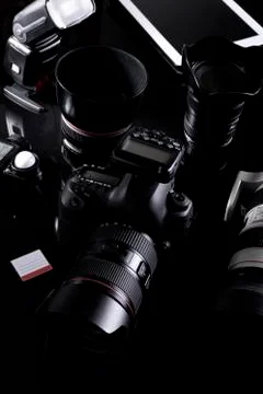 Camera equipment in dark Foto stock