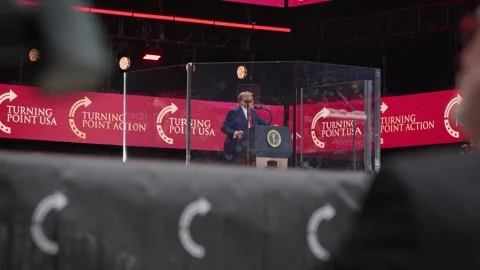 Camera equipment in front of the stage at the Charlie Kirk memorial service Stock Footage 345298329