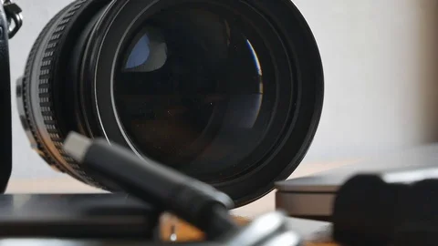 Camera equipment on table. 스톡 동영상 128467428