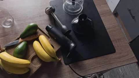 The camera examines the table on which the ingredients for making smoothies  Stock Footage 257307076
