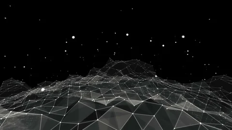 Camera exploring a minimal rotating wireframe world with stars Видео 91756720