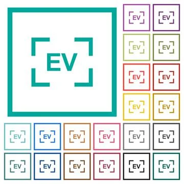 Camera exposure value setting flat color icons with quadrant frames Stock Illustration