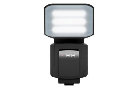 Camera external flash speedlight isolated on white background. Stock Photos