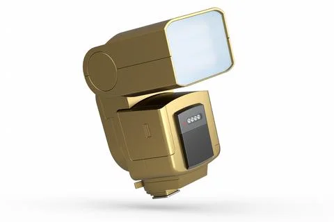 Camera external gold flash speedlight isolated on white background. Stock Illustration