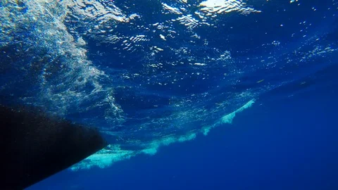 Camera fell Under Water and filmed the Ocean and the Bottom of the Ship Stock Footage 113486888