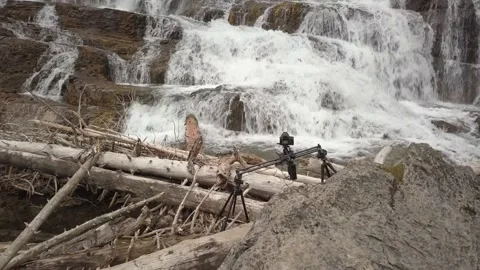Camera filming waterfall on a slider Stock-Footage 166420372