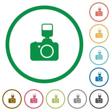Camera with flash flat icons with outlines Stockillustratie