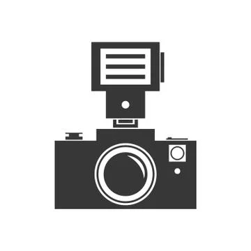 Camera with flash icon. Gadget design. Vector graphic 스톡 일러스트