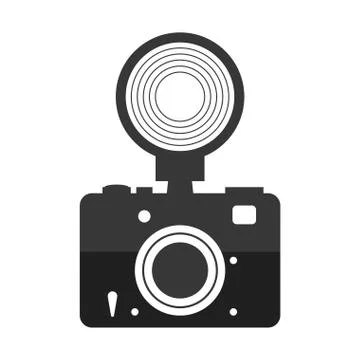 Camera with flash icon. Gadget design. Vector graphic Stock Illustration
