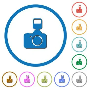 Camera with flash icons with shadows and outlines Illustrazione stock