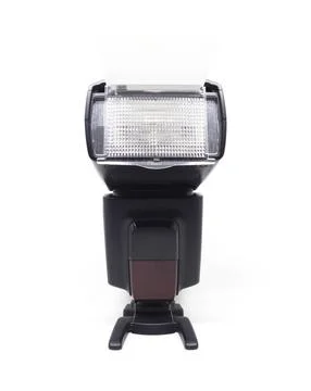 Camera flash isolated on white background with clipping path. Studio shot. Stock Photos