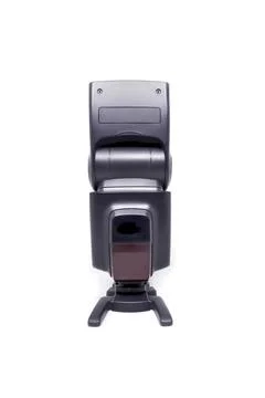 Camera flash isolated on white background with clipping path. Studio shot. Stock Photos