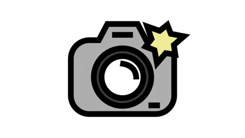 Camera with flash light - clean and modern Photography and videography icon Stock Footage 298946652