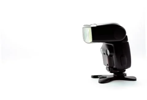 Camera flash light front side view on white back ground Stock Photos
