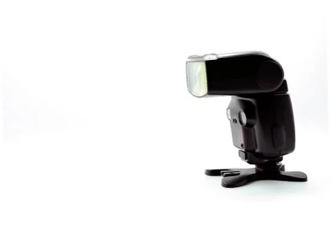 Camera flash light front side view on white back ground Stock Photos