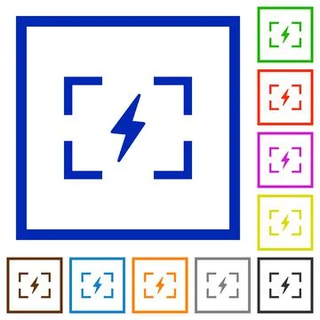 Camera flash mode flat framed icons Stock Illustration