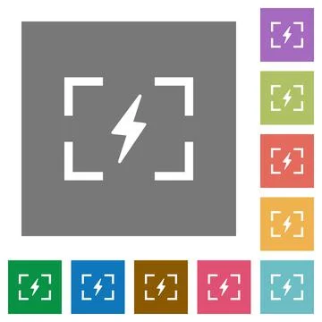 Camera flash mode square flat icons Stock Illustration