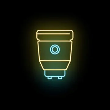 Camera flash speedlight accessory glowing with neon light Illustrazione stock