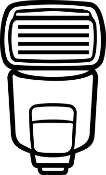 Camera flash speedlight black outline line art icon Illustrazione stock