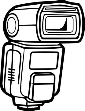 Camera flash speedlight tilt head line art icon Illustrazione stock