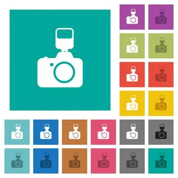 Camera with flash square flat multi colored icons 스톡 일러스트