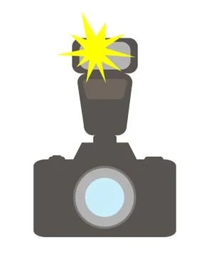 Camera with flash on a white background Stock Illustration