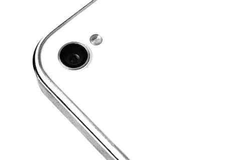 Camera with flash of a white smartphone close-up Stock Photos
