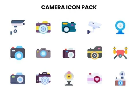 Camera Flat Collection Icons Pack Stock Illustration