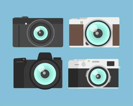Camera flat design icon set Stock Illustration