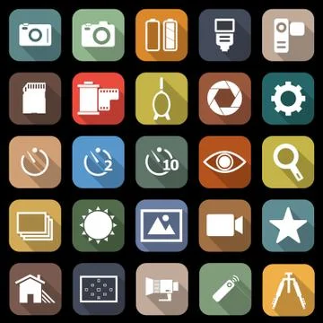 Camera flat icons with long shadow Stock Illustration