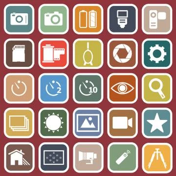 Camera flat icons on red background Stock Illustration