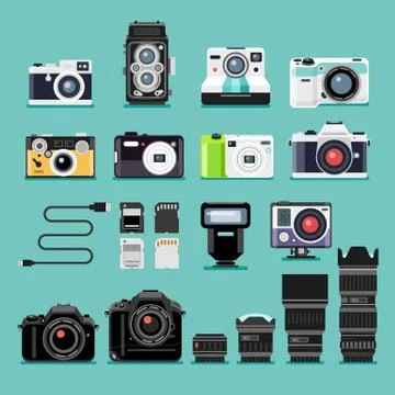 Camera flat icons. Vector illustration. Stock Illustration