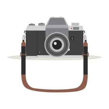 Camera in a flat style with strap vector Stock Illustration