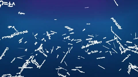 Camera flies around flying physics formulas on blue background. 3d render animat Stock Footage 300845017