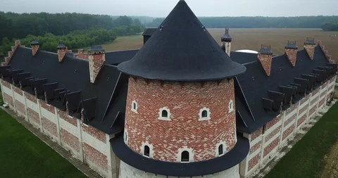 Camera flies around a medieval castle. Top view of the historical fortress. Stock Footage 123903242