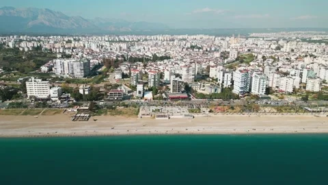 The Camera flies back towards and opens a view of the city of Antalya in Turkey Video stock 227944539