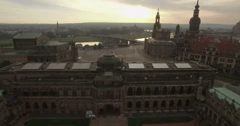 Camera flies backwards away from the Dresden skyline Stock Footage 67168886