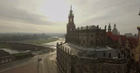 Camera flies backwards from the Dresden skyline Video stock 67171168