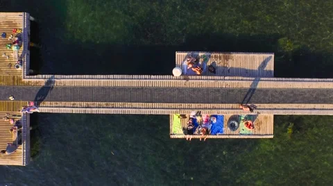 Camera flies directly upwards on a dock. Stock Footage 55250819