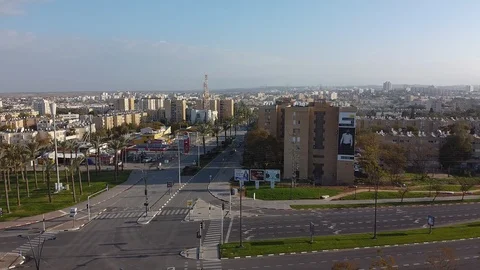 Camera flies down on the crossroad in Beer-Sheva Stock Footage 125483761