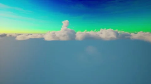 The camera flies at the edge of cloud formation. The setting sun paints the Stock Footage 253965941